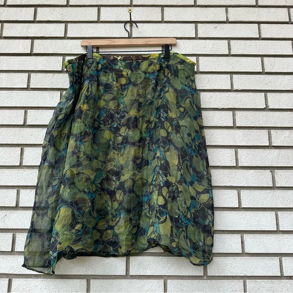 Ideology Silk Overlay‎ Beaded Sequin Skirt Abstract Green Blue Print 22W